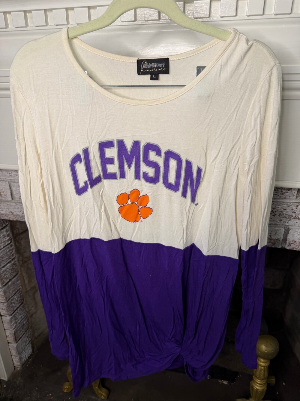 Clemson Two-Tone Long Sleeve Tee - Cream & Purple